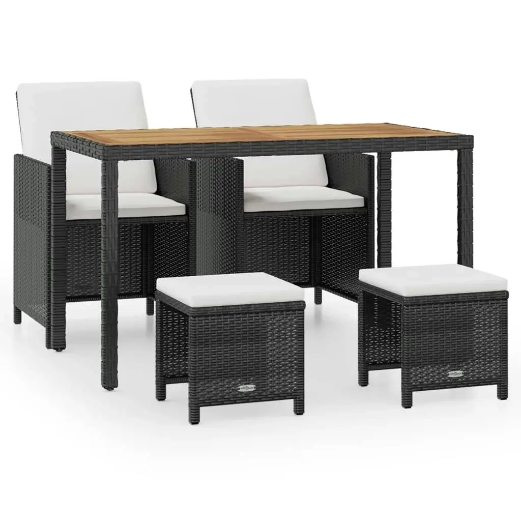 5 Piece Outdoor Dining Set Poly Rattan and Acacia Wood Black 42529