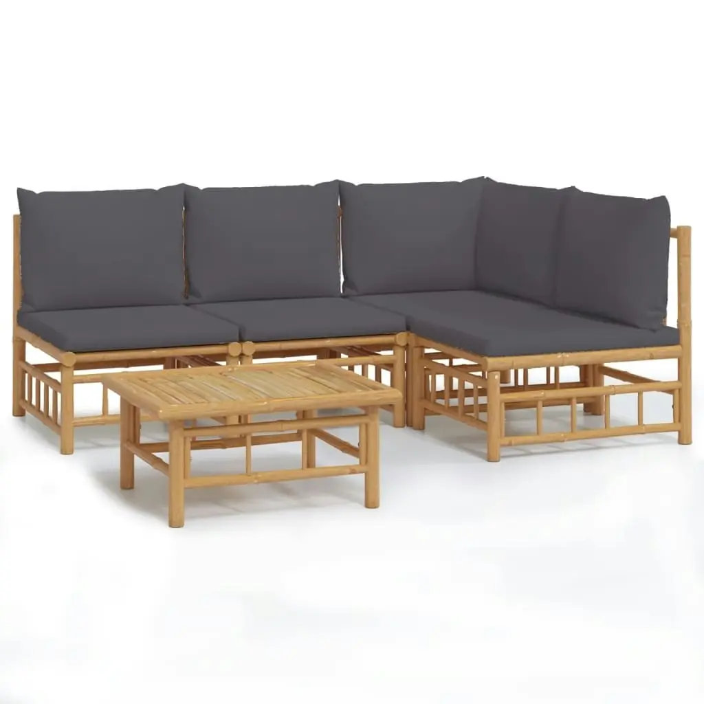 5 Piece Garden Lounge Set with Dark Grey Cushions  Bamboo 3155234