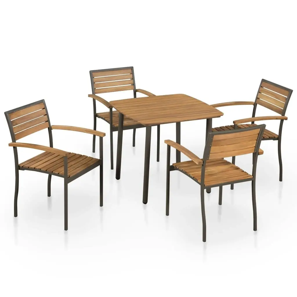 5 Piece Outdoor Dining Set Solid Acacia Wood and Steel 44230