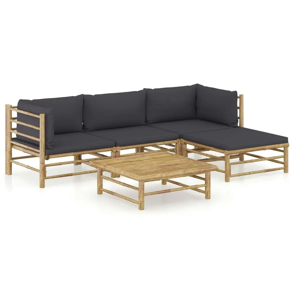 5 Piece Garden Lounge Set with Dark Grey Cushions Bamboo 3058194