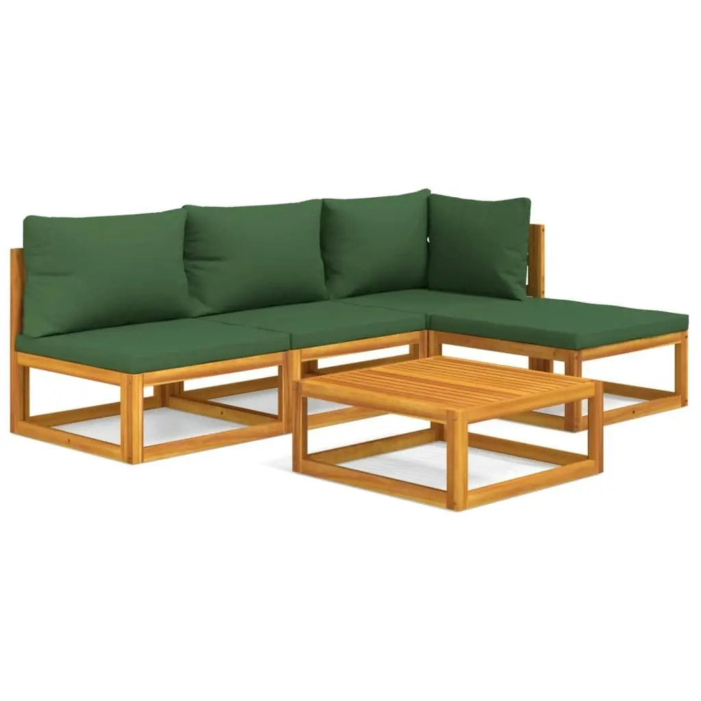 5 Piece Garden Lounge Set with Green Cushions Solid Wood 3155309