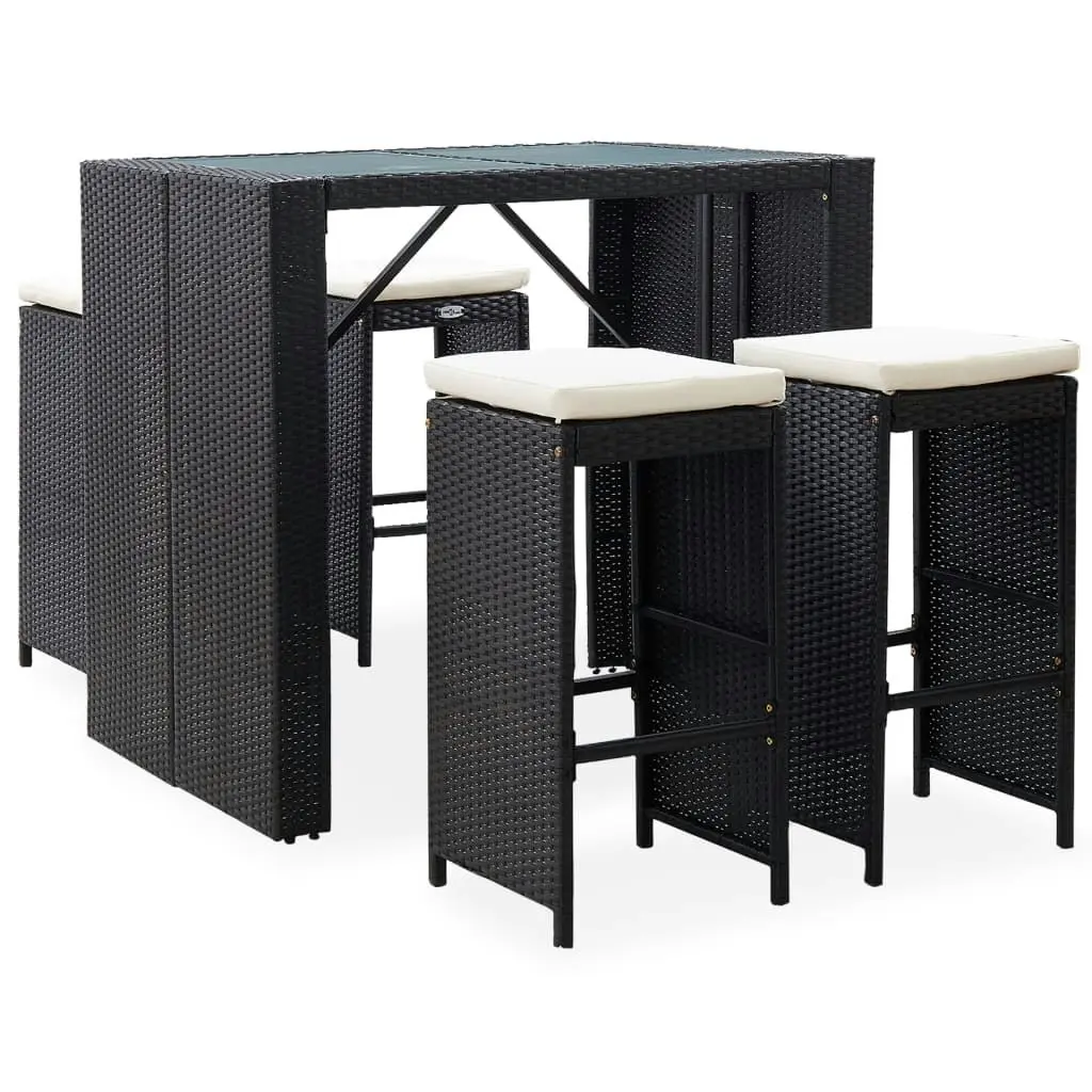 5 Piece Outdoor Bar Set Poly Rattan and Glass Black 49568