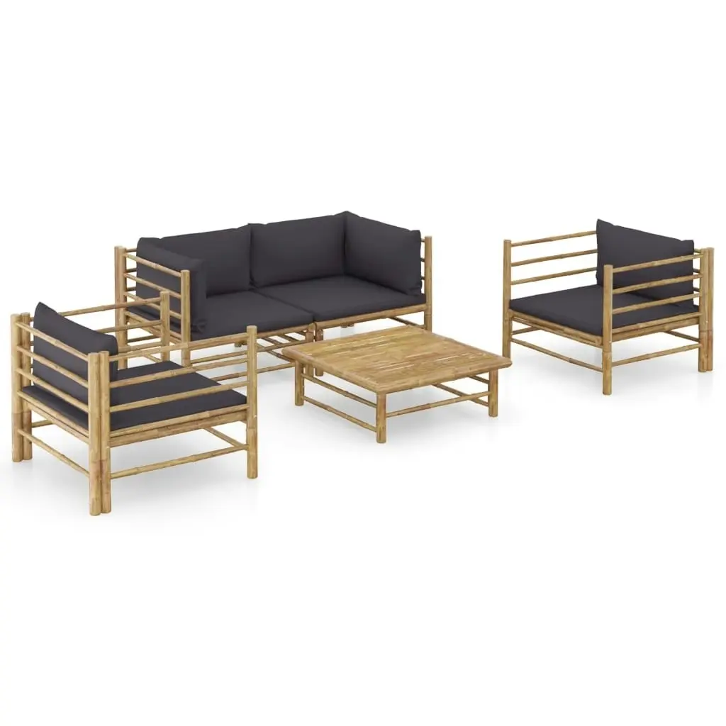 5 Piece Garden Lounge Set with Dark Grey Cushions Bamboo 3058208