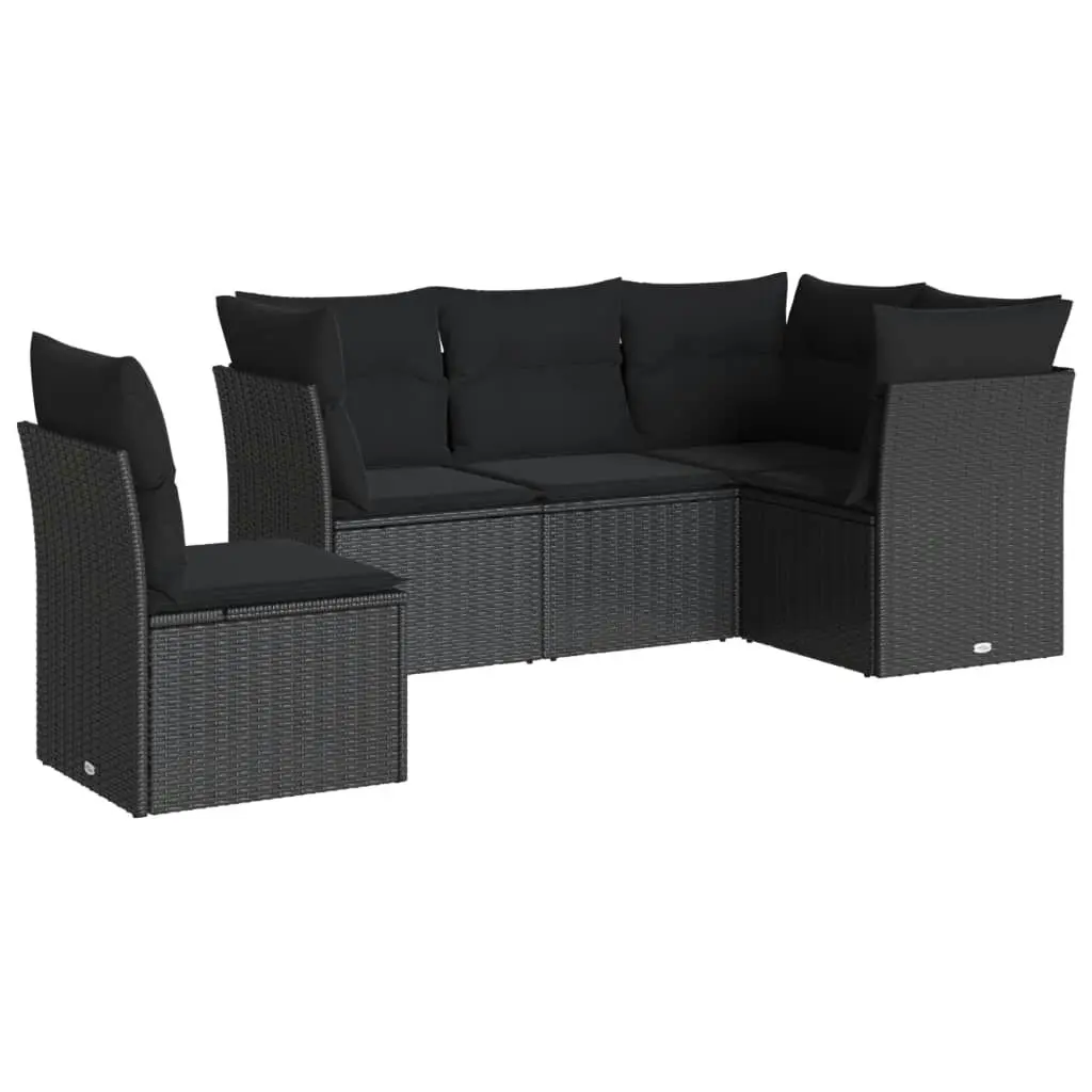 5 Piece Garden Sofa Set with Cushions Black Poly Rattan 3217635