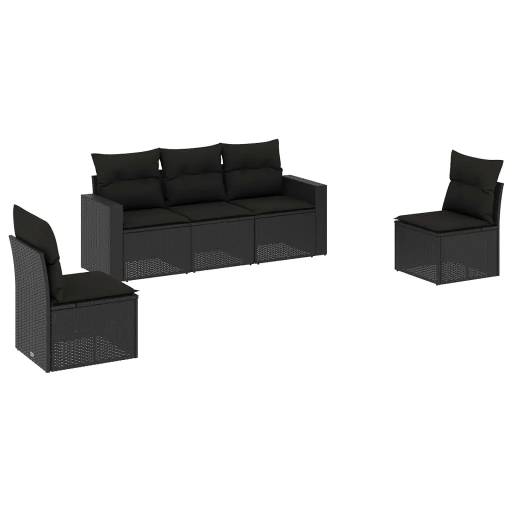 5 Piece Garden Sofa Set with Cushions Black Poly Rattan 3218775