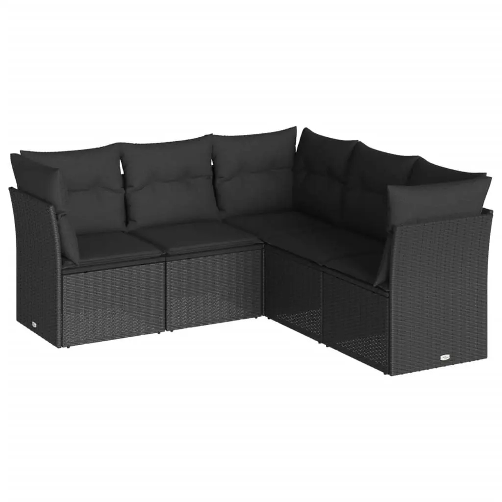 5 Piece Garden Sofa Set with Cushions Black Poly Rattan 3217615