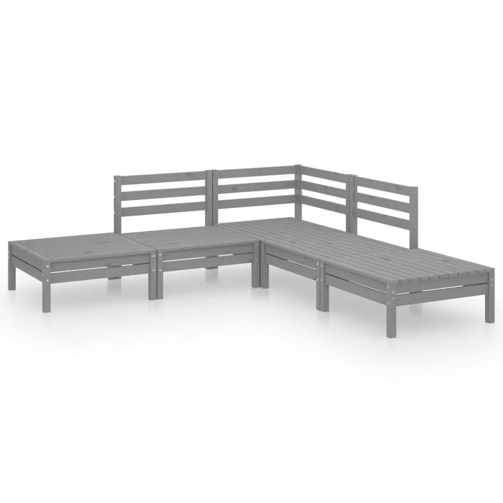 5 Piece Garden Lounge Set Solid Pinewood Grey 3082639