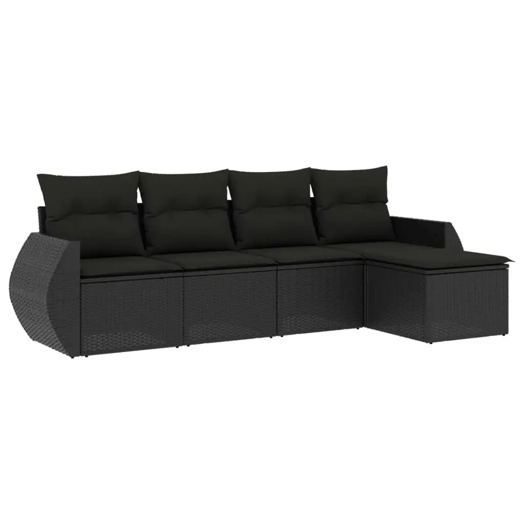 5 Piece Garden Sofa Set with Cushions Black Poly Rattan 3253622