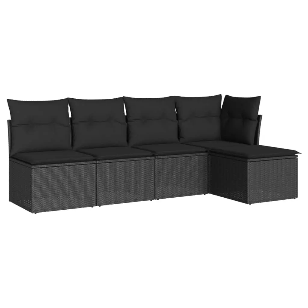 5 Piece Garden Sofa Set with Cushions Black Poly Rattan 3249354