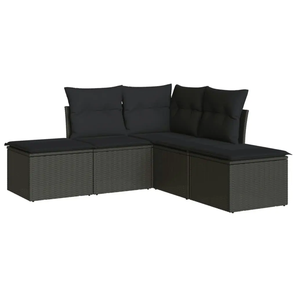 5 Piece Garden Sofa Set with Cushions Black Poly Rattan 3249554