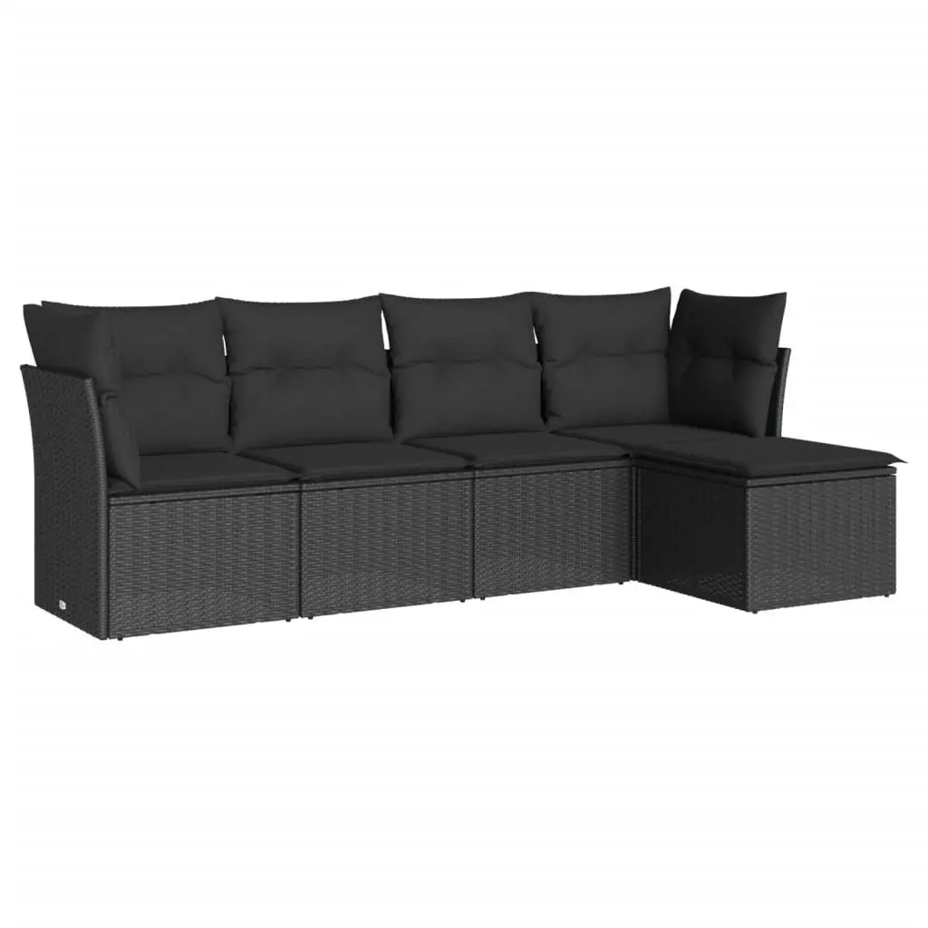 5 Piece Garden Sofa Set with Cushions Black Poly Rattan 3249394