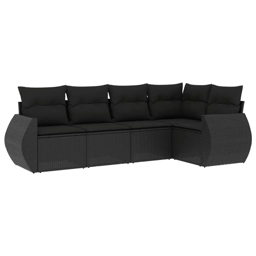 5 Piece Garden Sofa Set with Cushions Black Poly Rattan 3253662