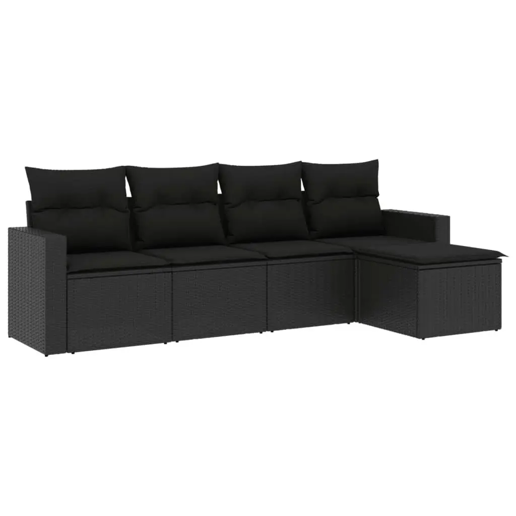 5 Piece Garden Sofa Set with Cushions Black Poly Rattan 3218875