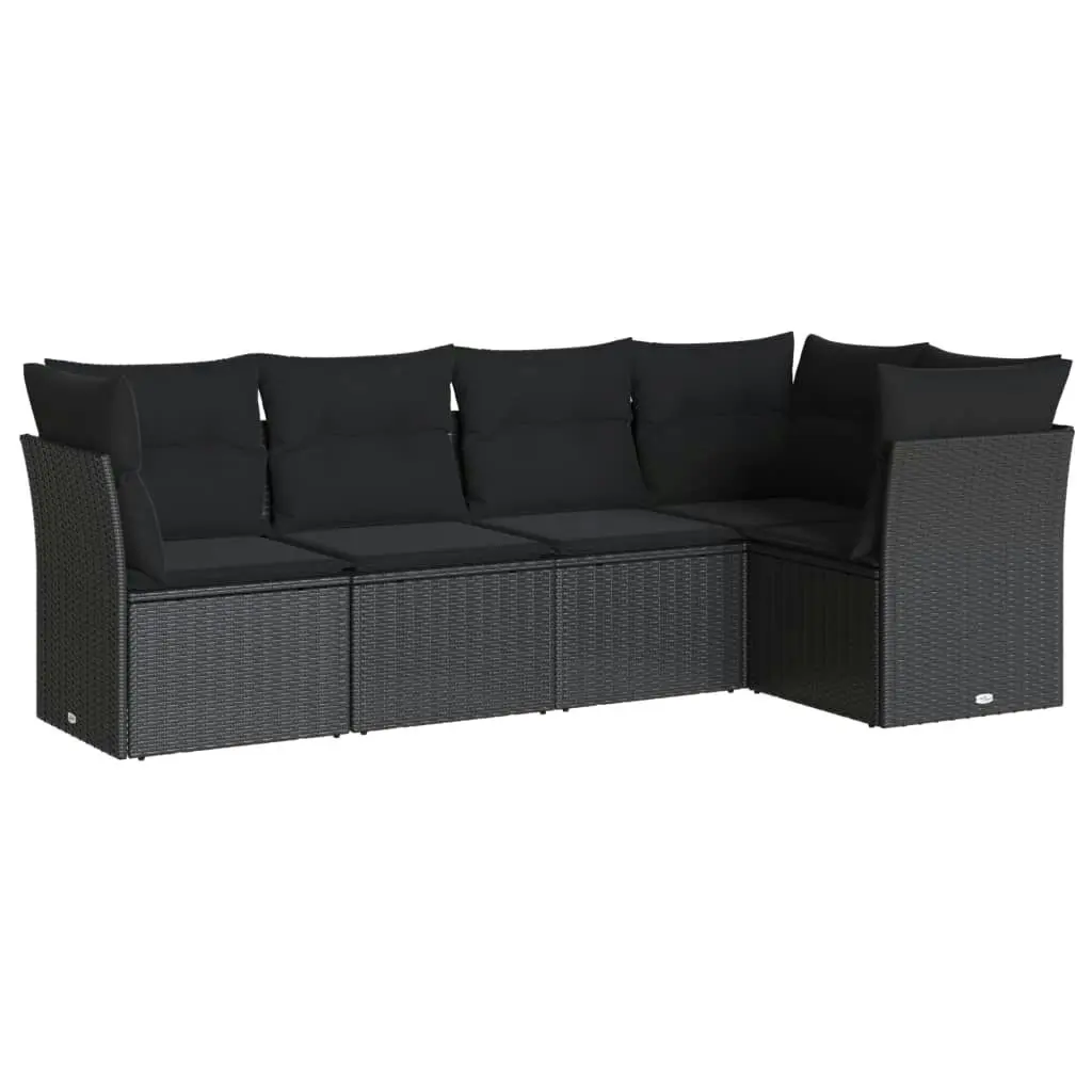 5 Piece Garden Sofa Set with Cushions Black Poly Rattan 3249434