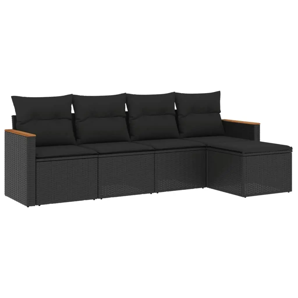 5 Piece Garden Sofa Set with Cushions Black Poly Rattan 3258317