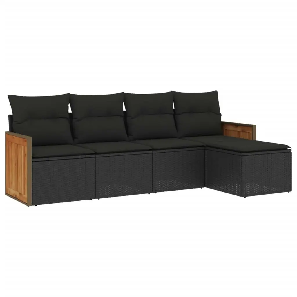 5 Piece Garden Sofa Set with Cushions Black Poly Rattan 3259997