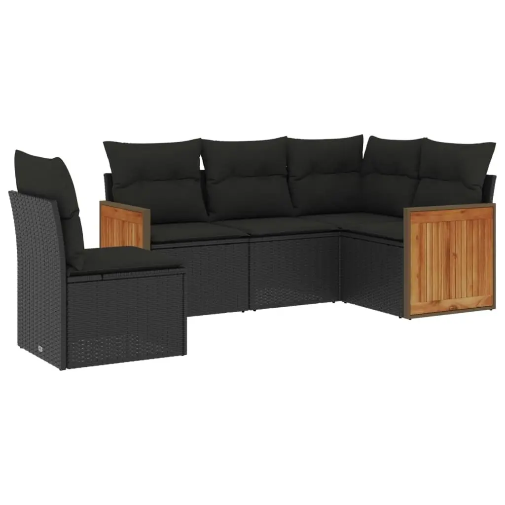 5 Piece Garden Sofa Set with Cushions Black Poly Rattan 3227651