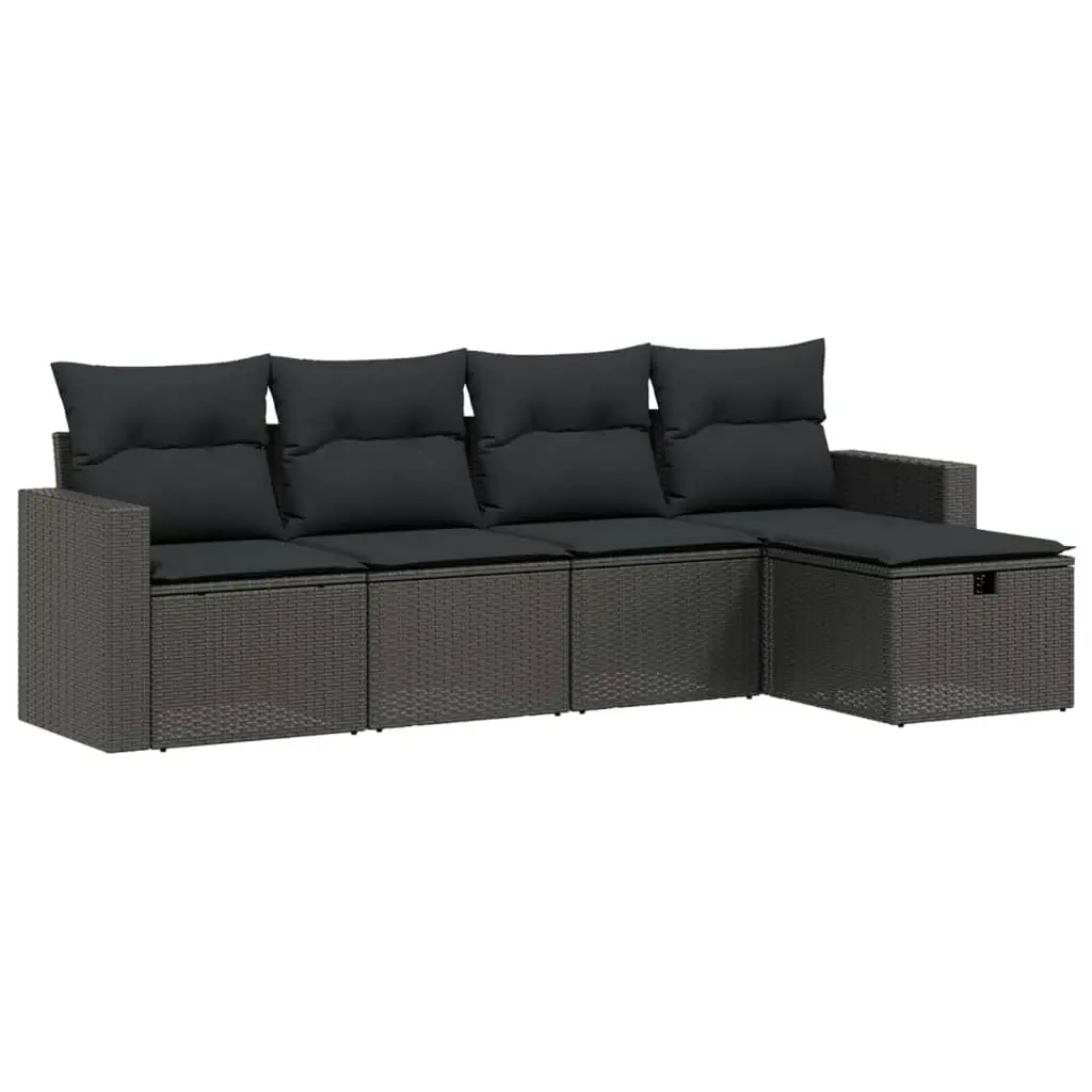 5 Piece Garden Sofa Set with Cushions Black Poly Rattan 3263461