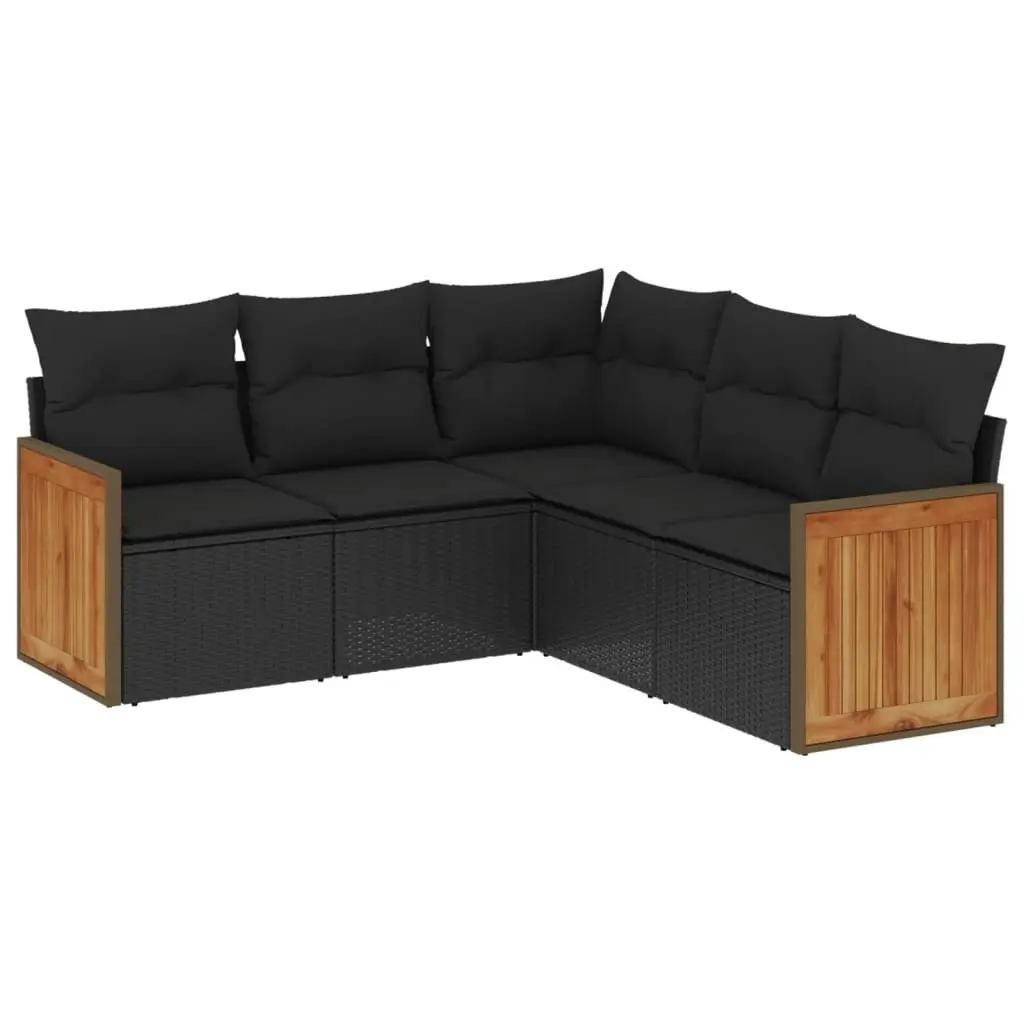 5 Piece Garden Sofa Set with Cushions Black Poly Rattan 3227637