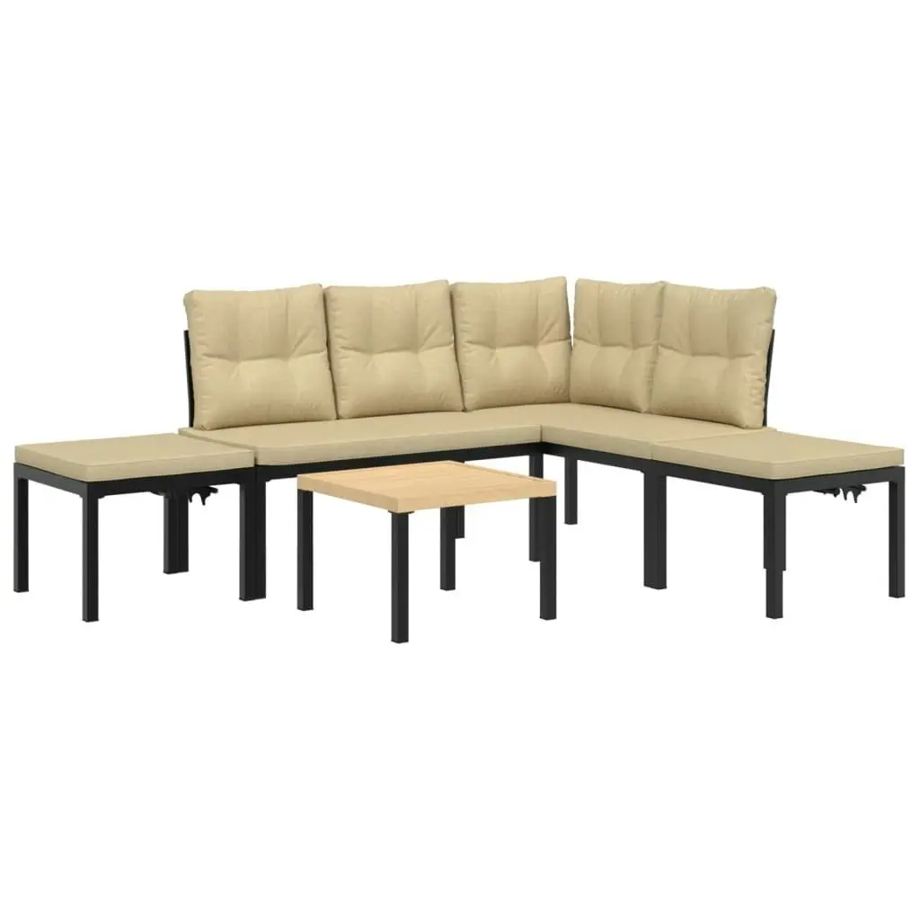 5 Piece Garden Sofa Set with Cushions Black Powder-coated Steel 3283659