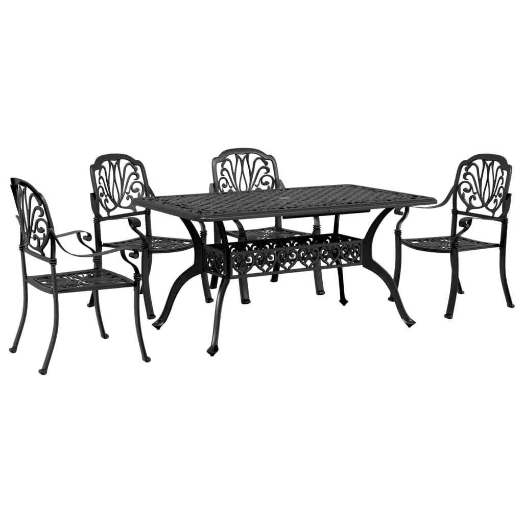 5 Piece Garden Dining Set Black Cast Aluminium 3216309