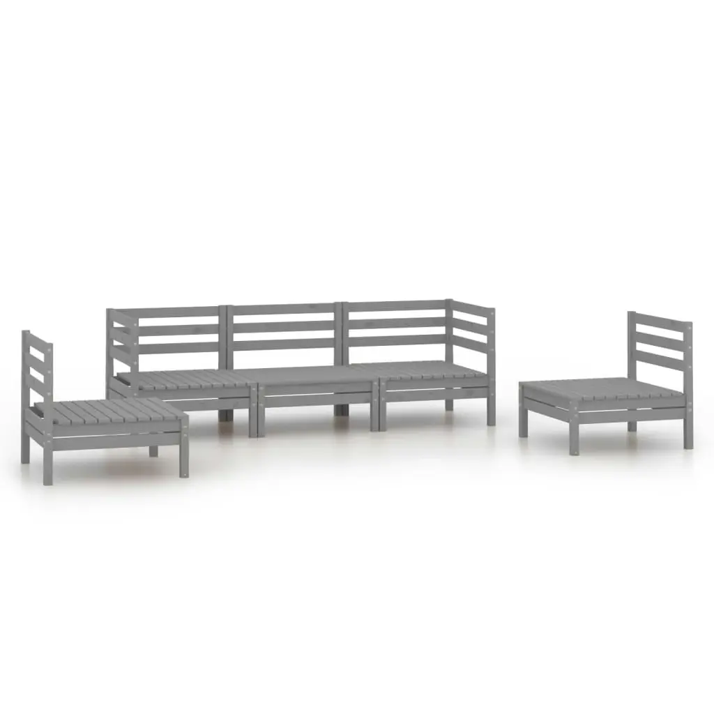 5 Piece Garden Lounge Set Grey Solid Pinewood 3082534