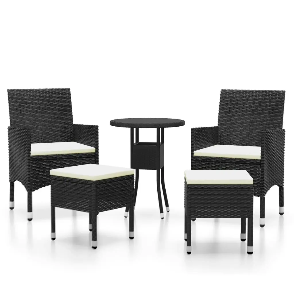 5 Piece Garden Lounge Set Poly Rattan Black 3058468