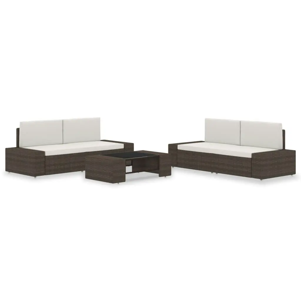 5 Piece Garden Lounge Set Poly Rattan Brown 3054587