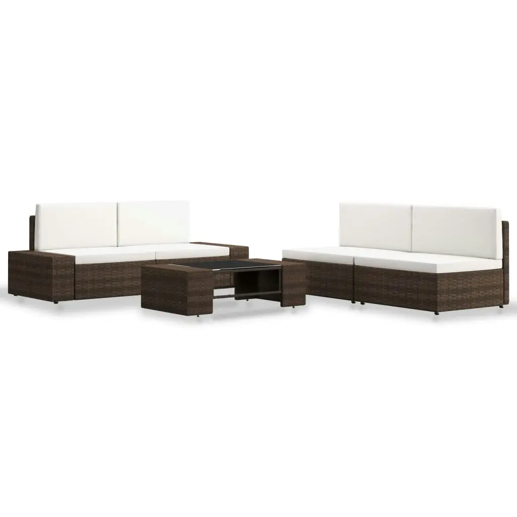 5 Piece Garden Lounge Set Poly Rattan Brown 3054594