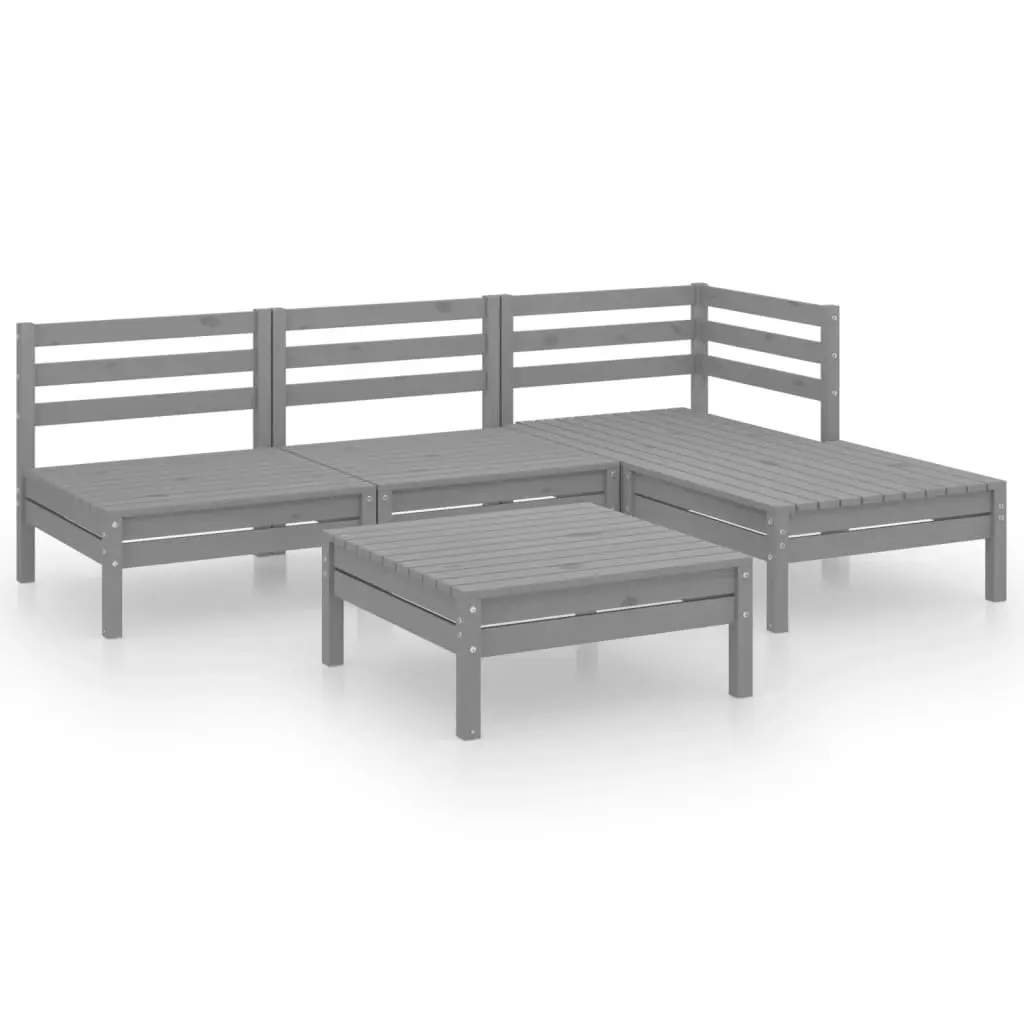 5 Piece Garden Lounge Set Solid Pinewood Grey 3082634