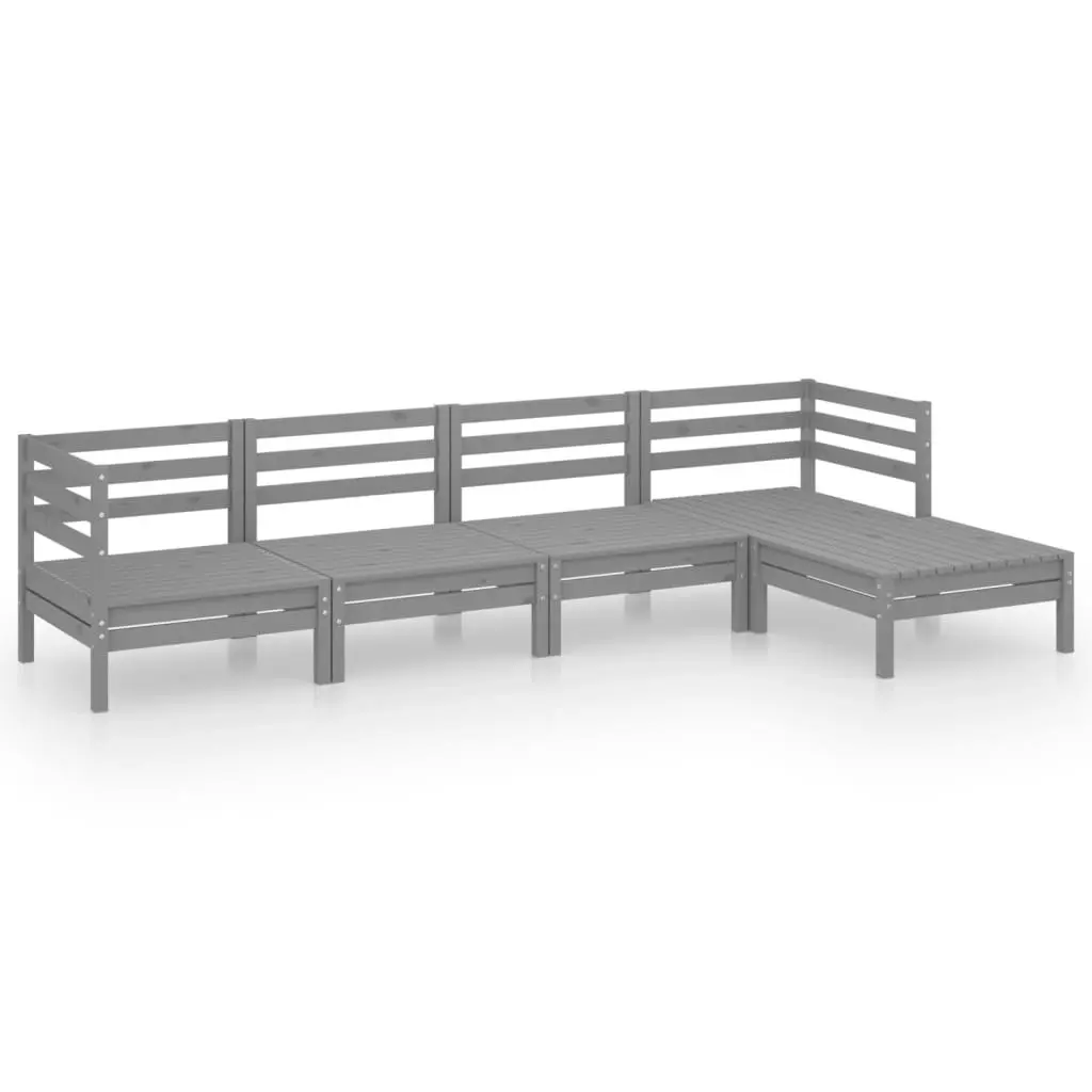 5 Piece Garden Lounge Set Solid Pinewood Grey 3082679