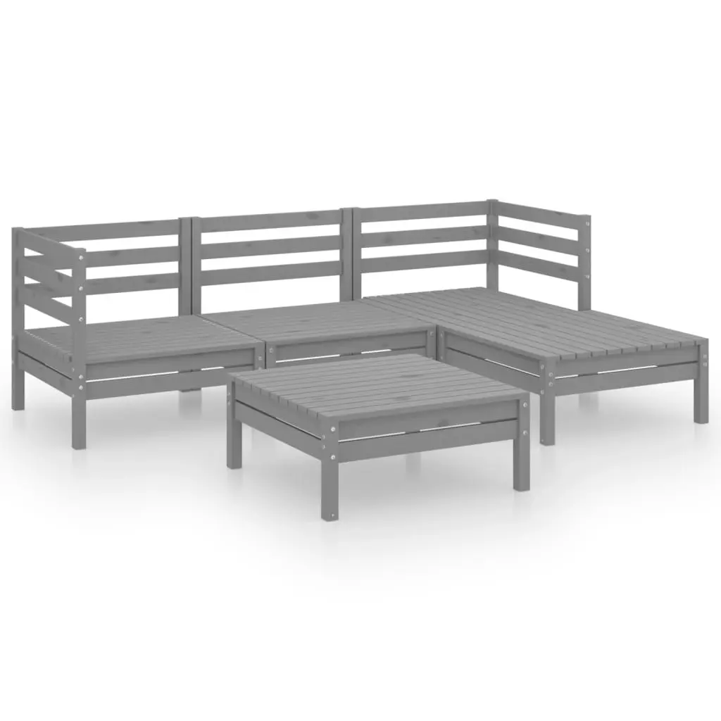 5 Piece Garden Lounge Set Solid Pinewood Grey 3082674