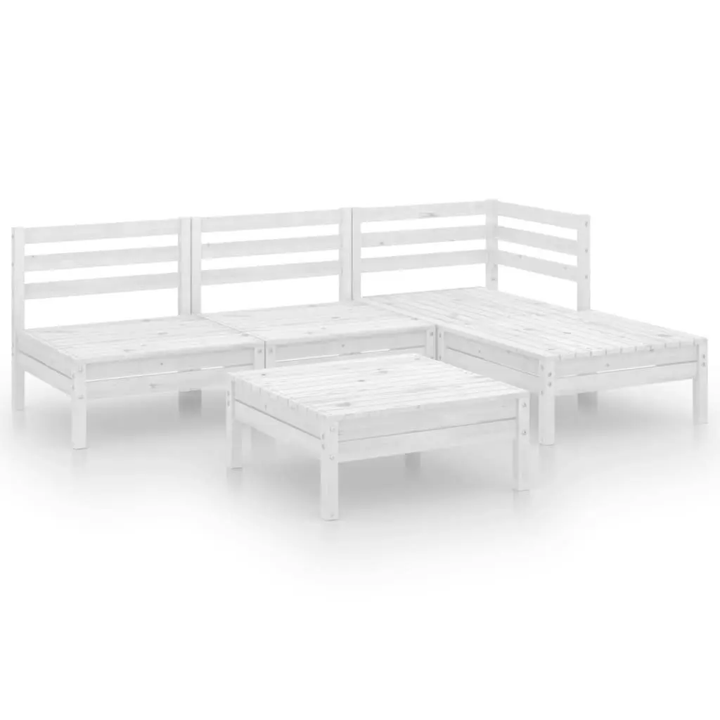 5 Piece Garden Lounge Set Solid Pinewood White 3082633