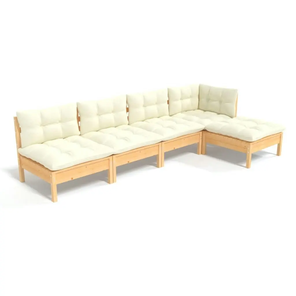 5 Piece Garden Lounge Set with Cream Cushions Pinewood 3096334