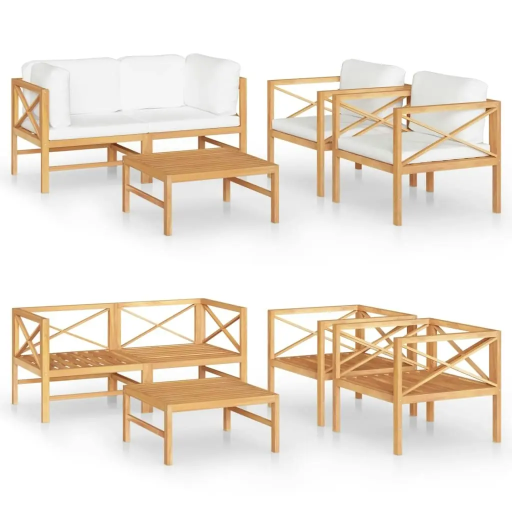 5 Piece Garden Lounge Set with Cream Cushions Solid Teak Wood 3087212