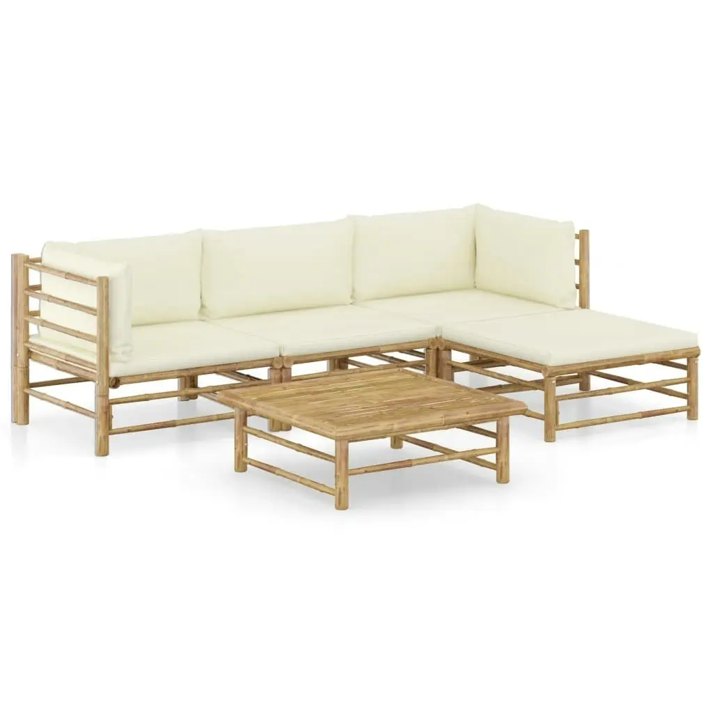 5 Piece Garden Lounge Set with Cream White Cushions Bamboo 3058193