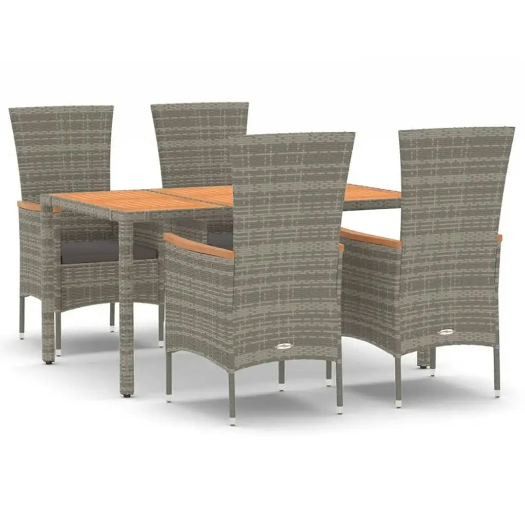 5 Piece Garden Dining Set with Cushions Grey Poly Rattan 3157538