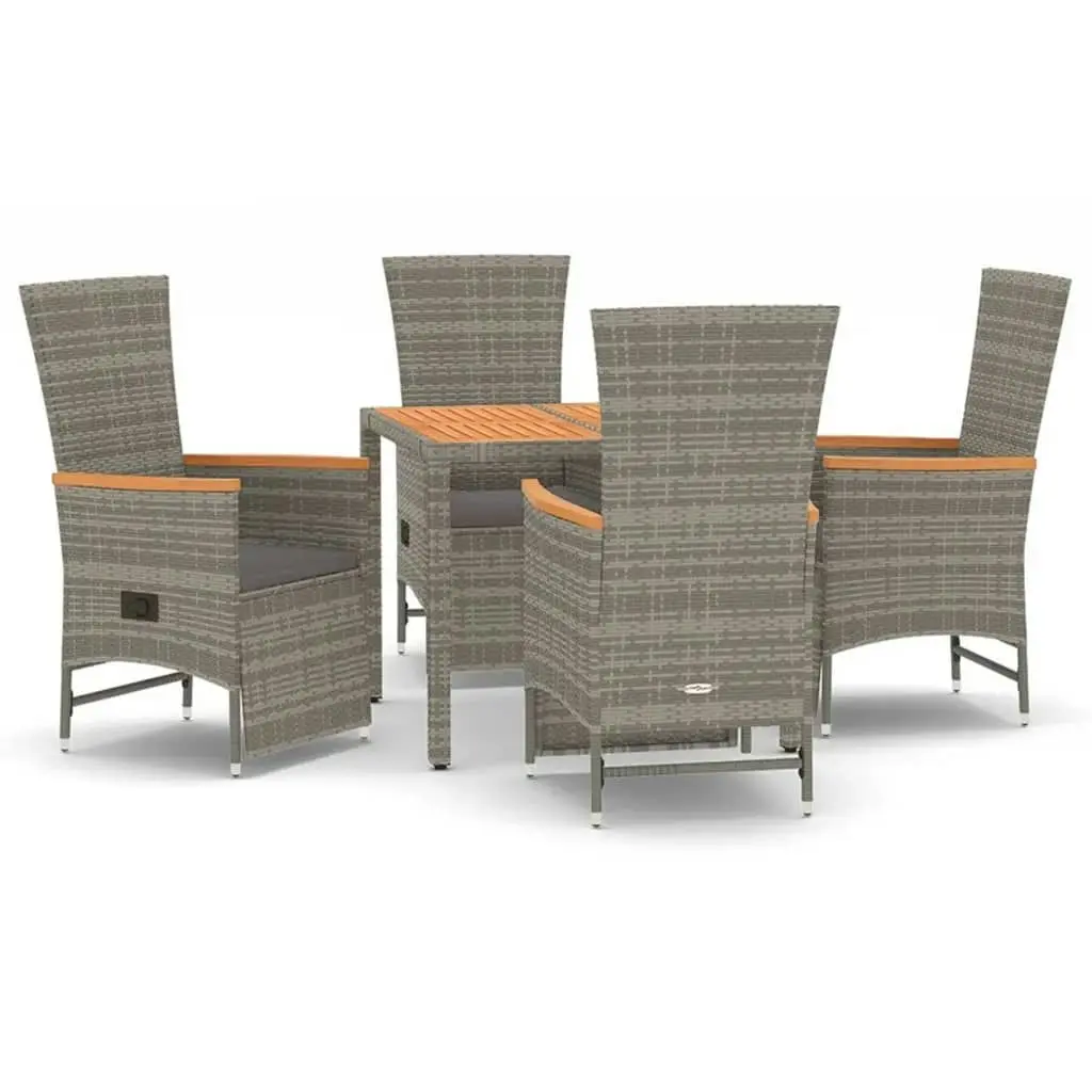 5 Piece Garden Dining Set with Cushions Grey Poly Rattan 3157556