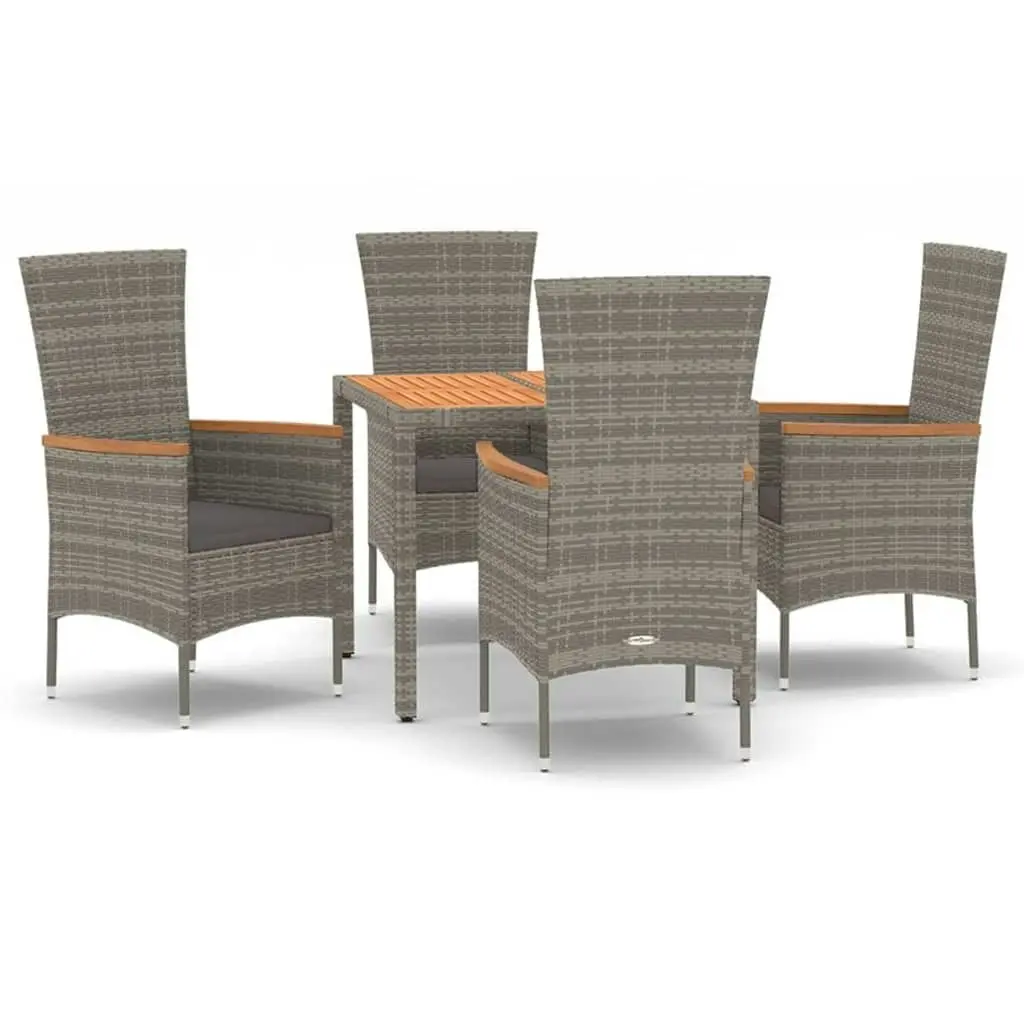 5 Piece Garden Dining Set with Cushions Grey Poly Rattan 3157535