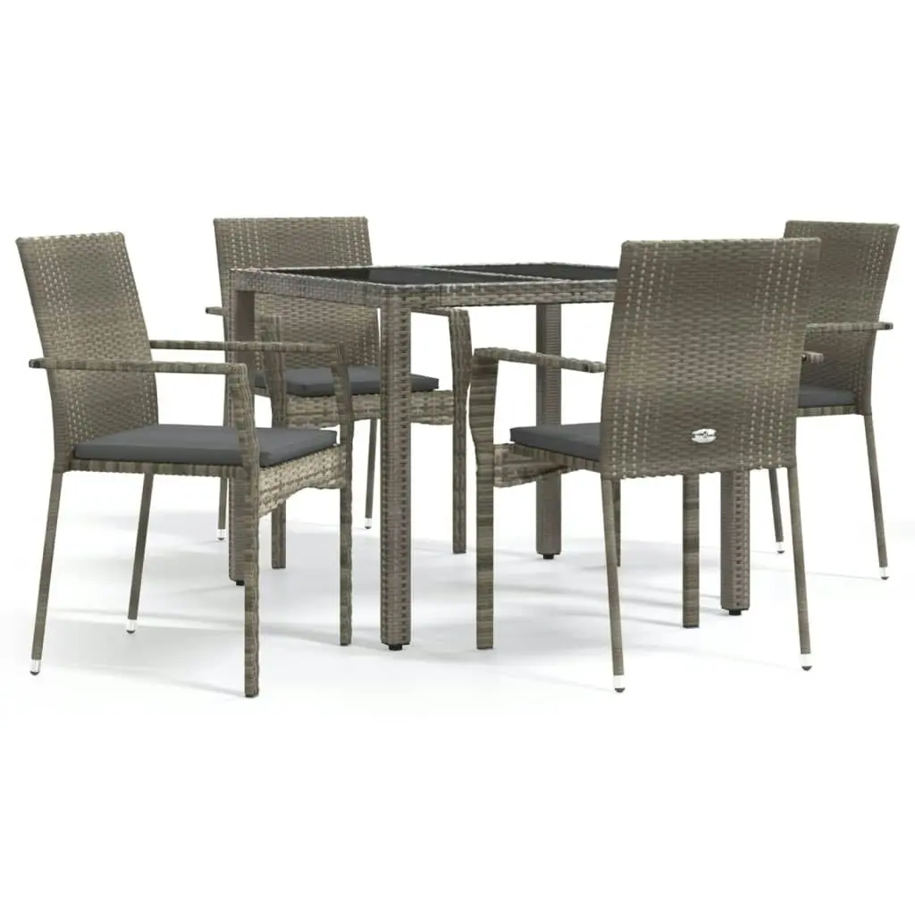 5 Piece Garden Dining Set with Cushions Grey Poly Rattan 3184982