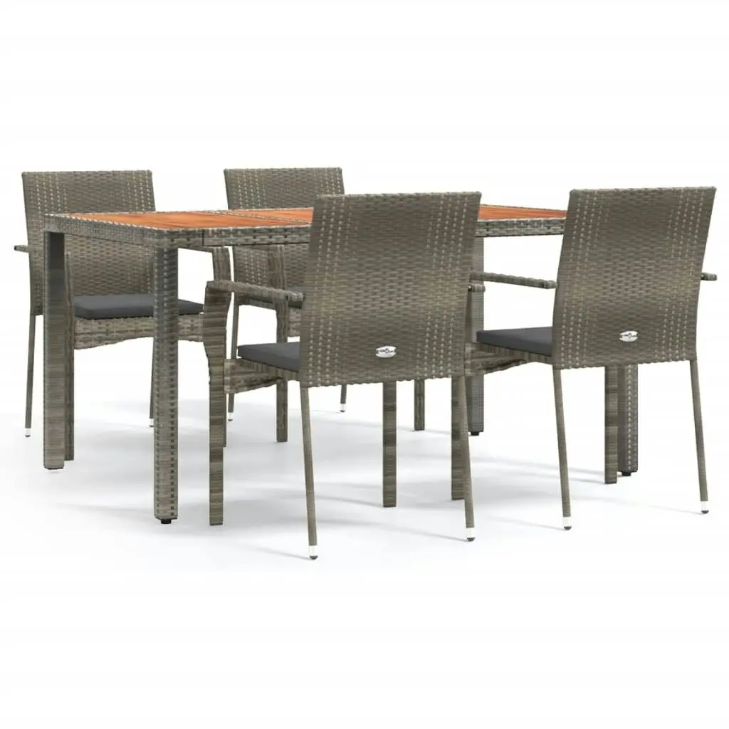 5 Piece Garden Dining Set with Cushions Grey Poly Rattan 3184995