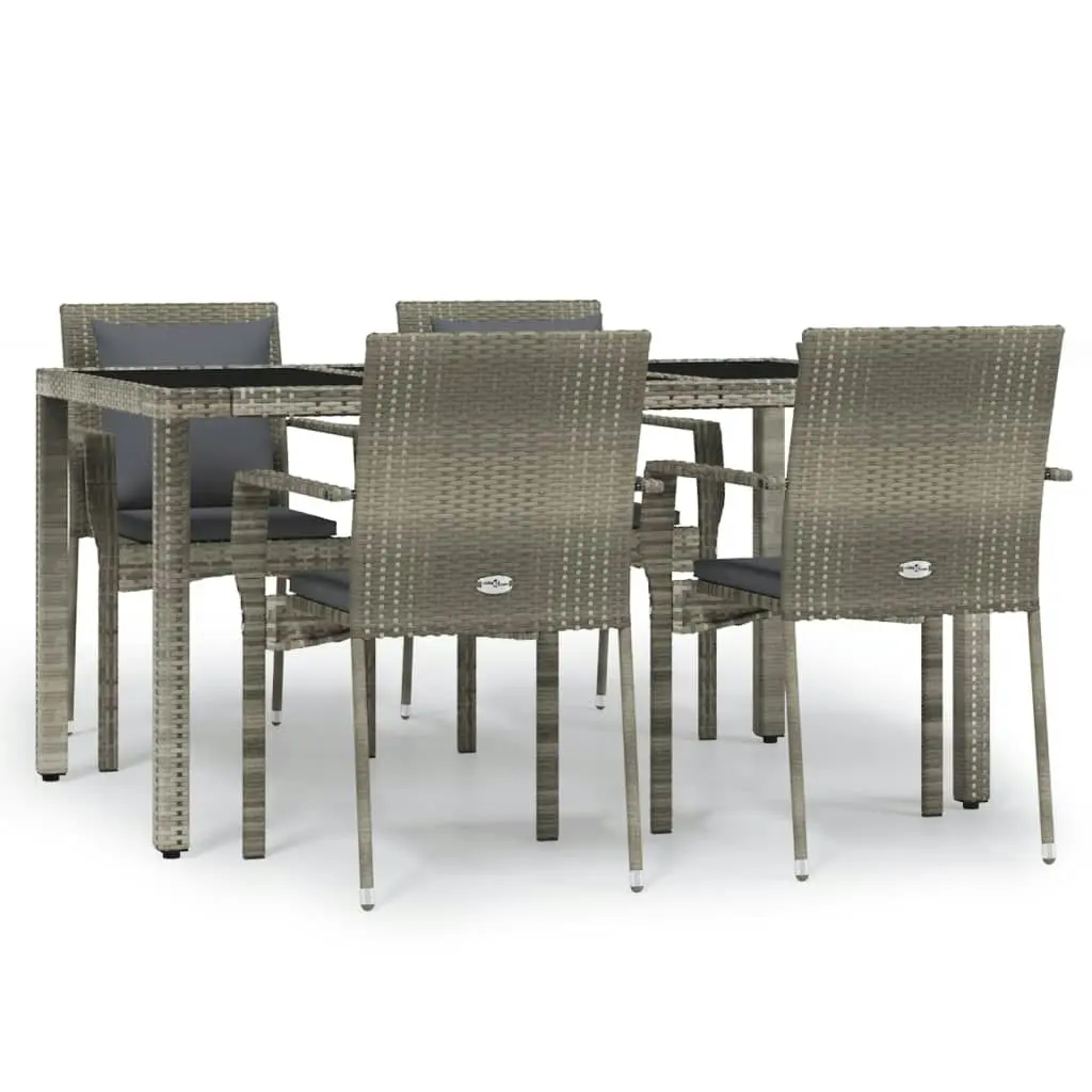 5 Piece Garden Dining Set with Cushions Grey Poly Rattan 3157959