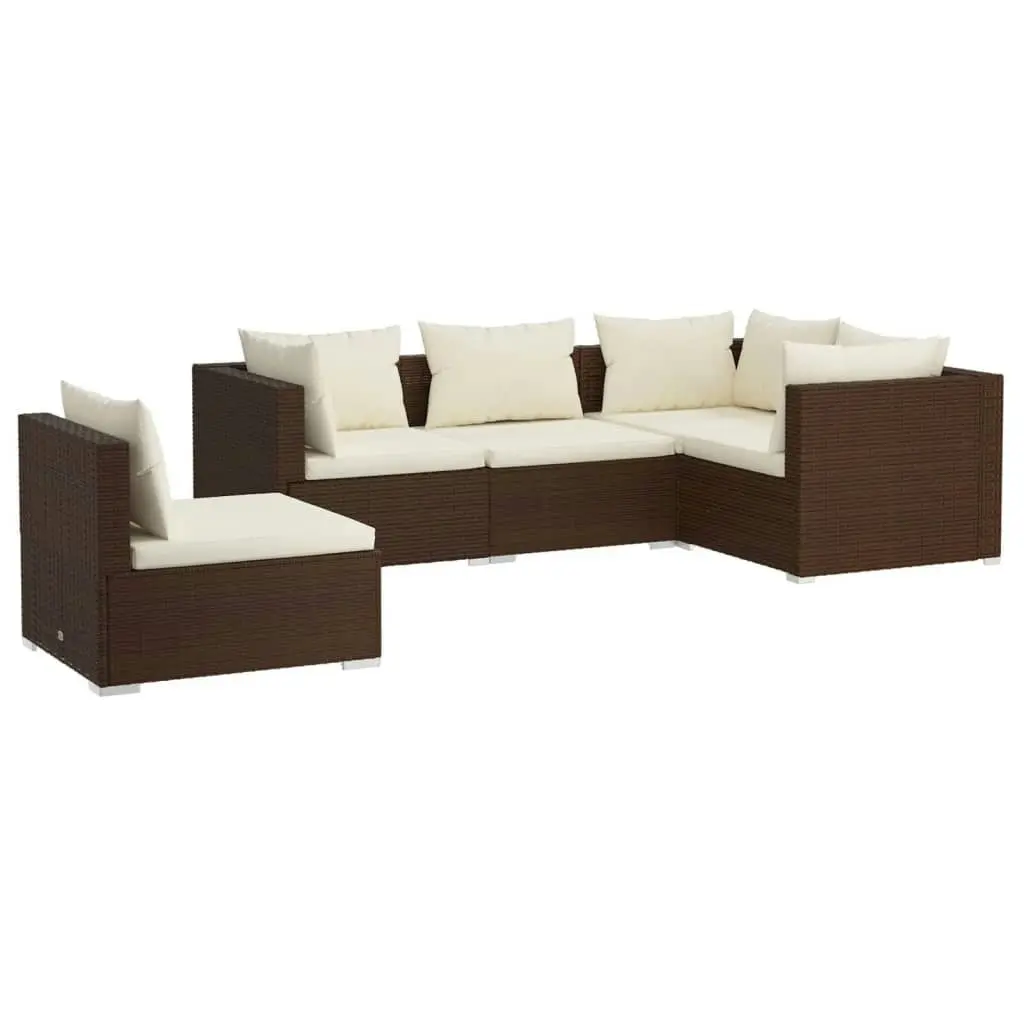 5 Piece Garden Lounge Set with Cushions Poly Rattan Brown 3102314