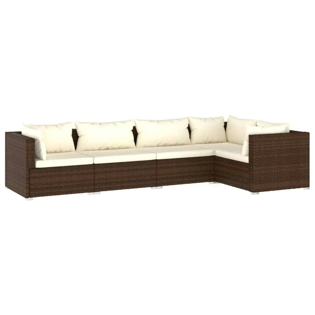 5 Piece Garden Lounge Set with Cushions Poly Rattan Brown 3101690