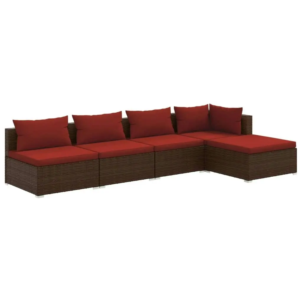 5 Piece Garden Lounge Set with Cushions Poly Rattan Brown 3101627