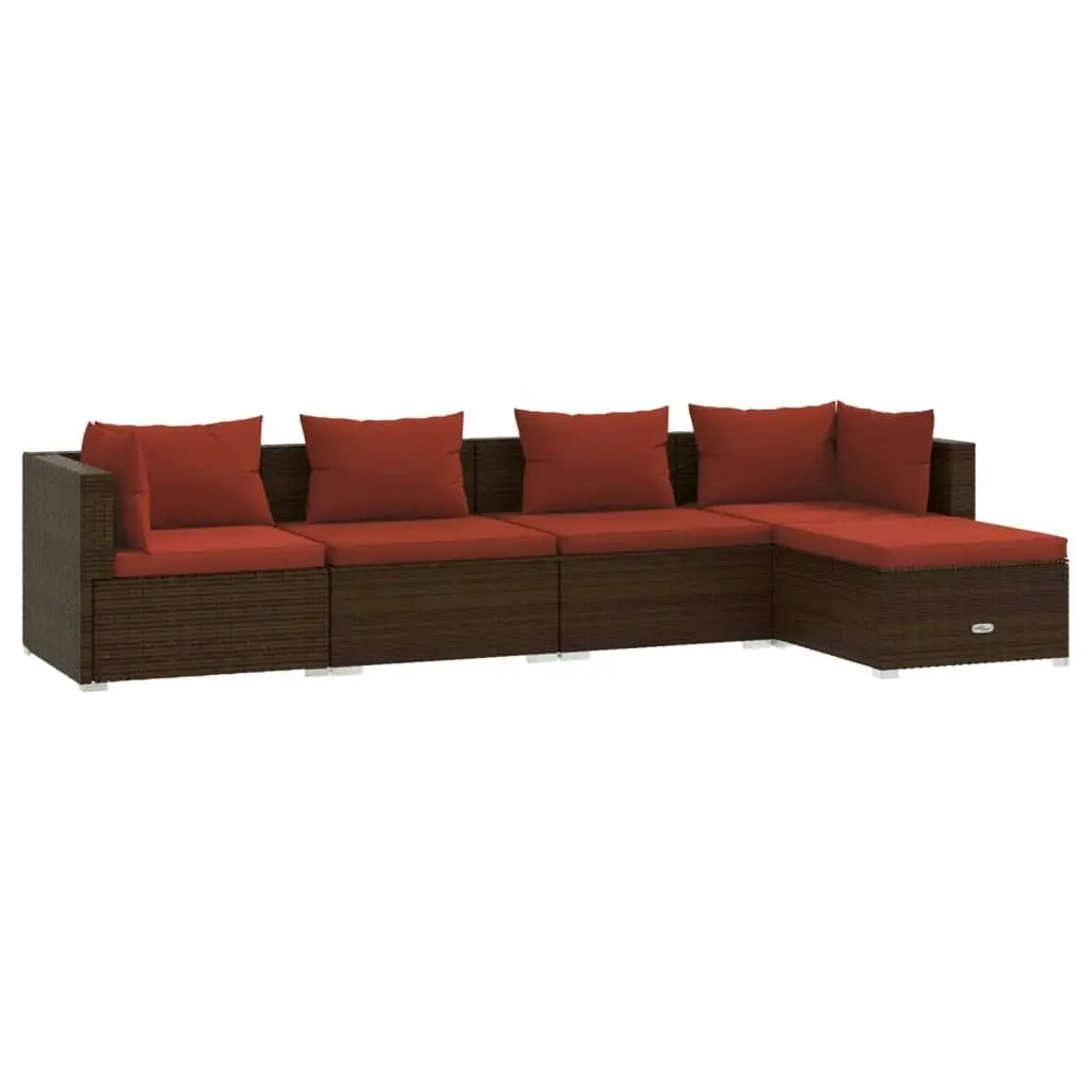 5 Piece Garden Lounge Set with Cushions Poly Rattan Brown 3101659