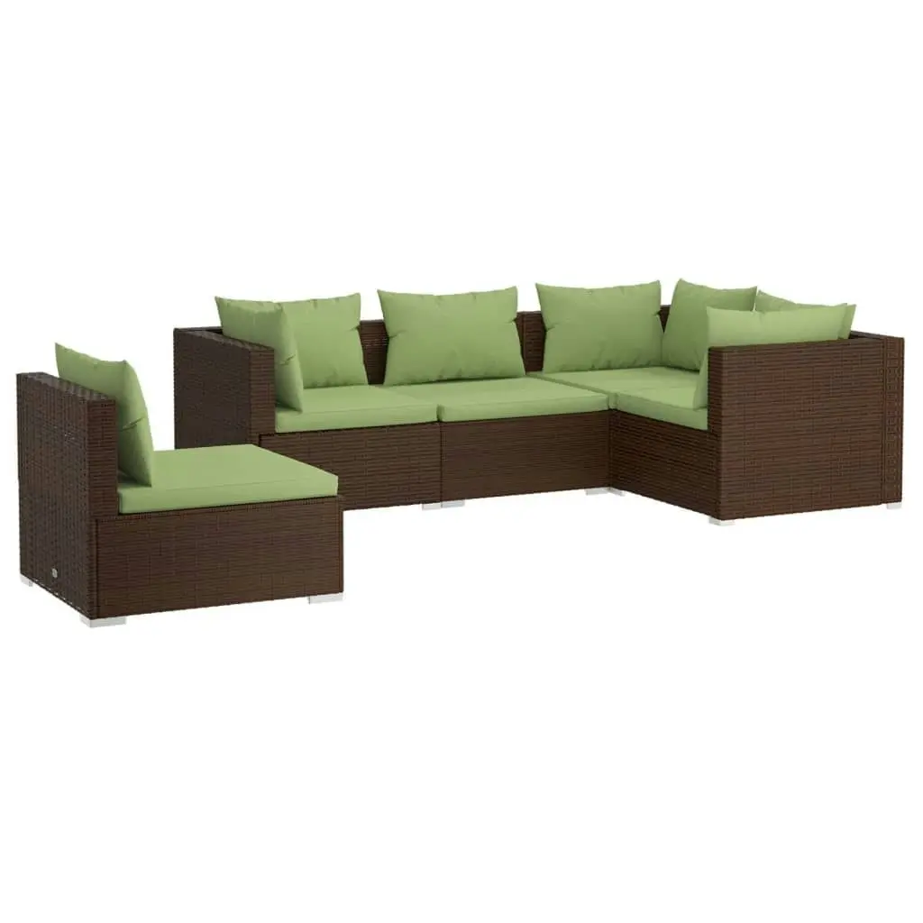 5 Piece Garden Lounge Set with Cushions Poly Rattan Brown 3102316