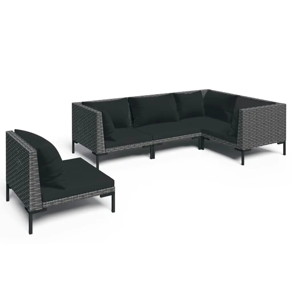 5 Piece Garden Lounge Set with Cushions Poly Rattan Dark Grey 3099852