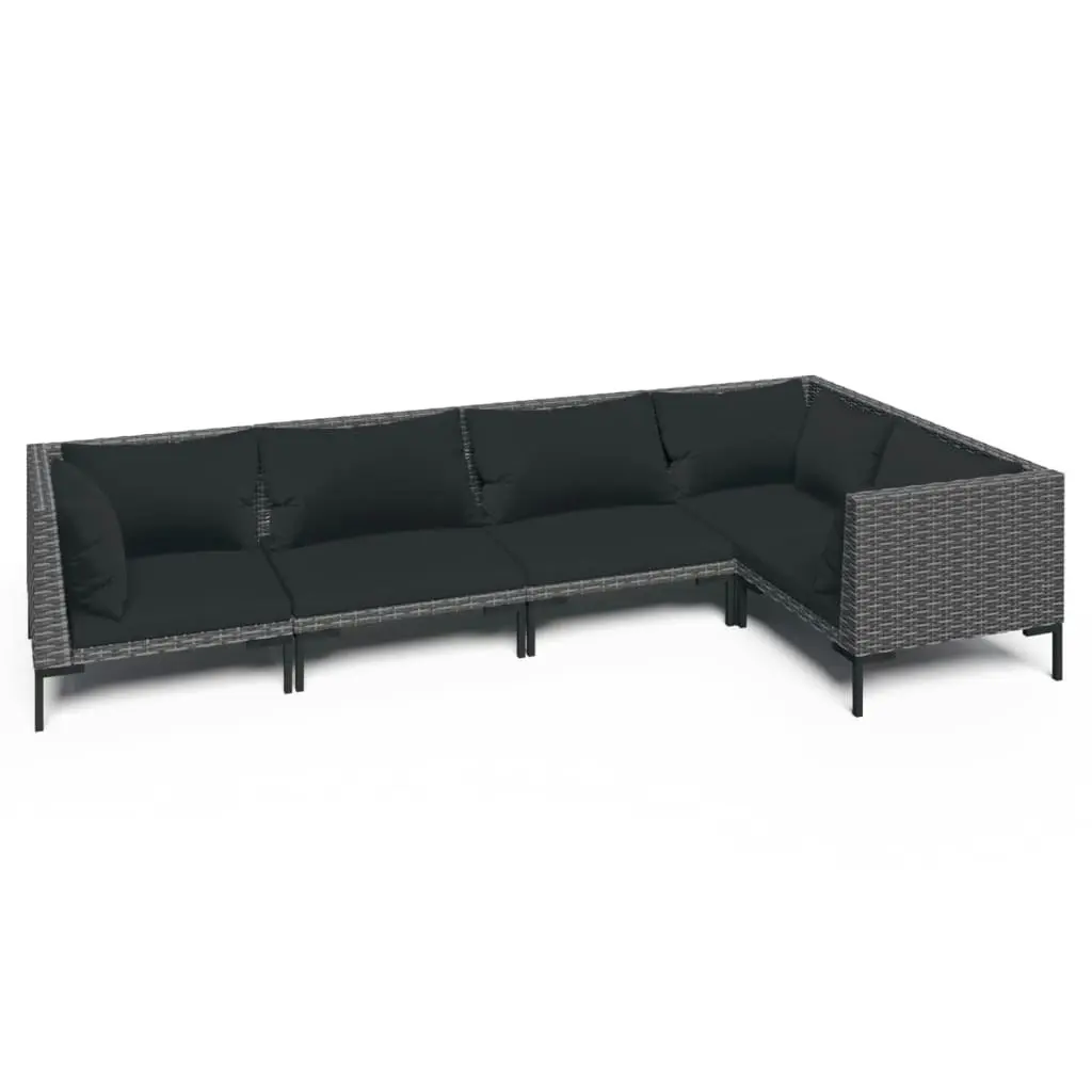 5 Piece Garden Lounge Set with Cushions Poly Rattan Dark Grey 3099838