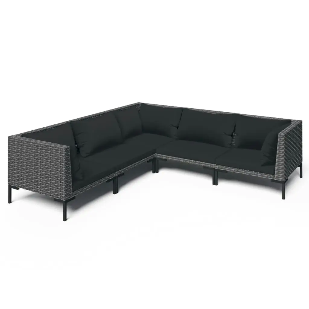 5 Piece Garden Lounge Set with Cushions Poly Rattan Dark Grey 3099840